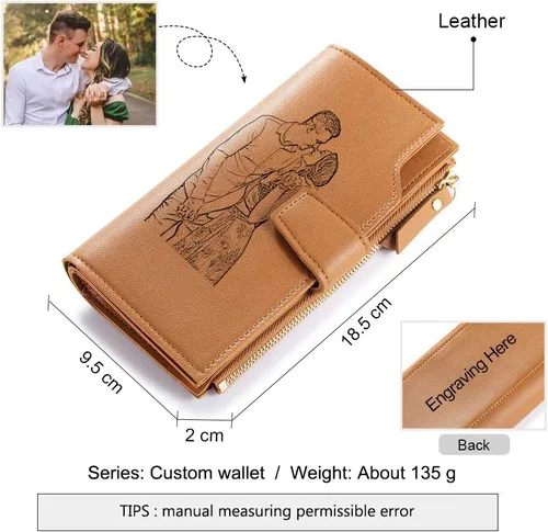 Miniatura 16 de Loveje - Billeteras personalizadas para mujer, de piel sintética, con grabadas fotográficas, triple pliegue, tarjeta de crédito, cartera larga