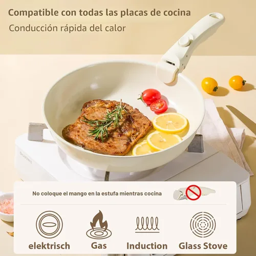 Miniatura 2 de Juego de ollas y sartenes antiadherentes, 16 piezas de juego de utensilios de cocina de cerámica antiadherentes, juego de cocina de inducción