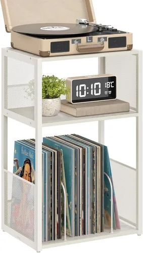 Miniatura 8 de VASAGLE Soporte para tocadiscos, mesa auxiliar de 3 niveles, almacenamiento de discos de vinilo hasta 100 álbumes, mesa auxiliar para sala de estar