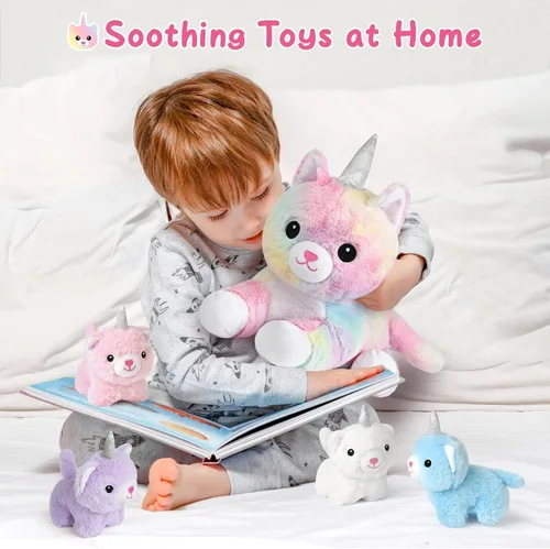 Miniatura 6 de KMUYSL Juguetes para edades 0 1 2 3 4 5 6 7 8+ años - Animal de peluche mamá con 4 bebés en su barriga, juego de juguetes de peluche suave, regalos