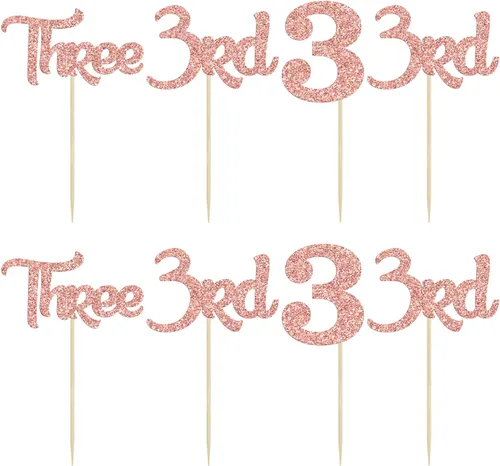 Miniatura 3 de 24 unidades de adornos para cupcakes con purpurina, 3 adornos para cupcakes, púas para cupcakes de 3er cumpleaños, adornos para pastel de baby Oro