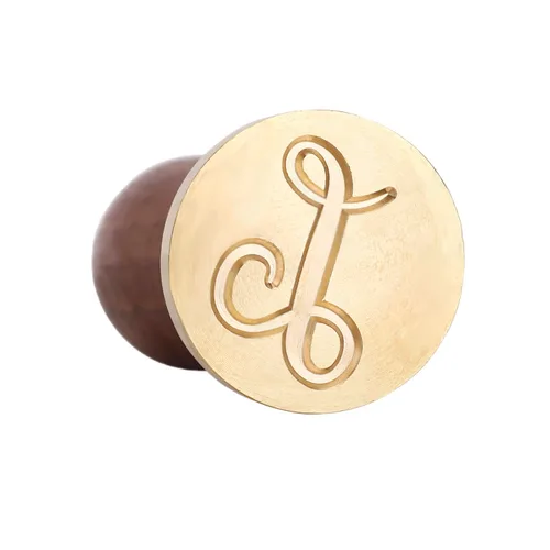 Miniatura 24 de Sello de cera Mceal, sello de latón con mango de madera, sello grande de 30 mm, letra H caligráfica