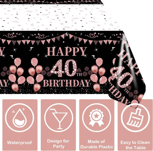 Miniatura 3 de Mantel rectangular grande de 54 x 108 pulgadas para cumpleaños de mujeres y hombres, decoración de mesa temática de 40 cumpleaños para mujeres