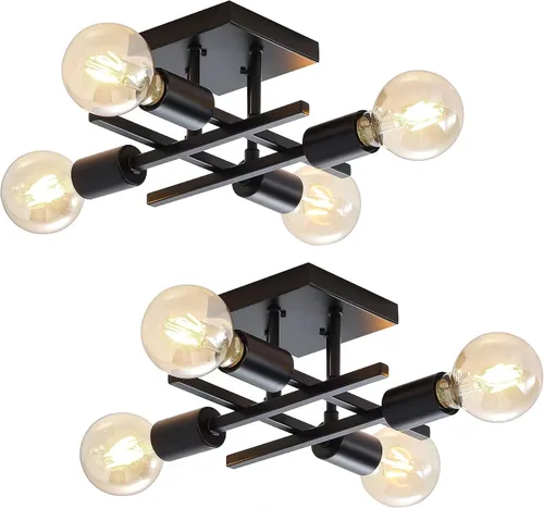 Miniatura 11 de Lámpara industrial de techo semiempotrada de 4 luces, lámpara de araña negra de granja, moderna lámpara de techo Sputnik con base E26 para cocina