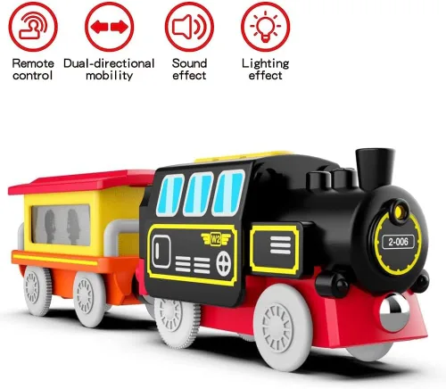 Miniatura 5 de Trenes motorizados para pista de madera, tren de control remoto con conexión magnética, juego de trenes de locomotora a batería compatible