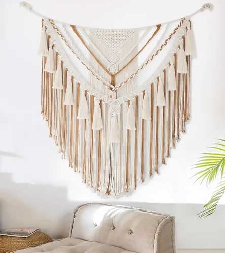 Miniatura 8 de Jakalin Decoración grande de macramé para colgar en la pared, paneles bohemios, hechos a mano, arte de pared para sala de estar, dormitorio