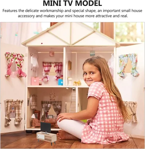 Miniatura 9 de Juego de TV y gabinete en miniatura para casa de muñecas, escala 1:12, moderno, pequeño, para sala de estar, soporte de almacenamiento, fondo