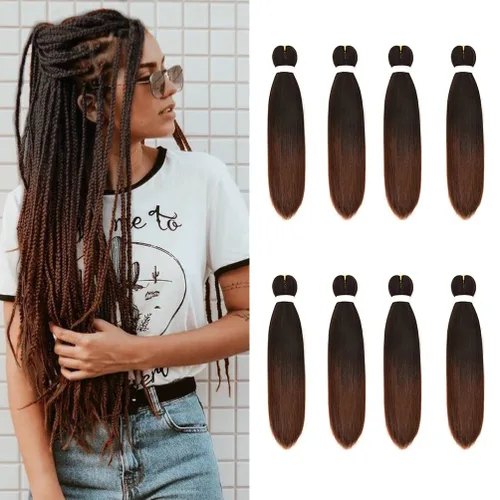 Miniatura 55 de 8 paquetes de extensiones preestiradas - 16 pulgadas de cabello trenzado premium, 55G/paquete, sin picazón, fijación en agua caliente, textura Perm