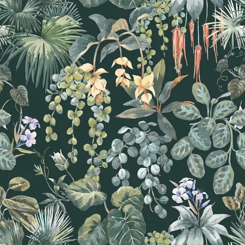 Miniatura 10 de Ismoon Papel tapiz verde para despegar y pegar, diseño bohemio floral y hojas en papel adhesivo grueso, papel adhesivo botánico oscuro, extraíble