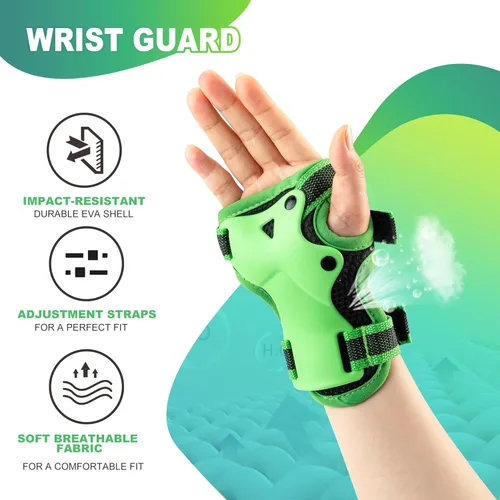 Miniatura 4 de 2PM SPORTS Rodilleras para niños, muñequeras y coderas con bolsa de cordón, juego de equipo de protección para niñas y niños, patinaje sobre ruedas