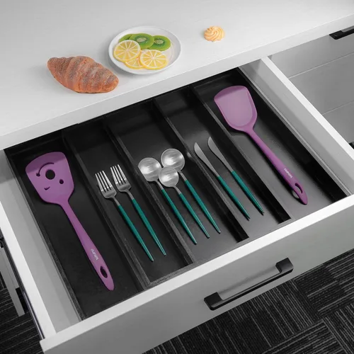 Miniatura 2 de Utoplike Organizador de cajones de cubiertos de bambú, organizador de cajones de utensilios de cocina expandibles, separadores de bandeja de Negro