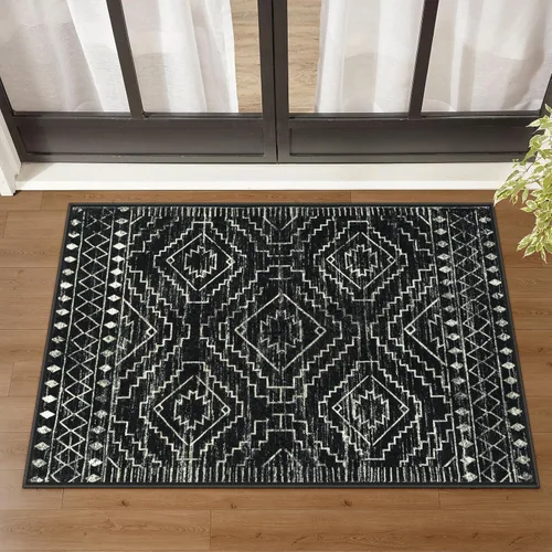 Miniatura 28 de Wonnitar Alfombra marroquí lavable de 5 x 7 pies, color negro, alfombra grande para sala de estar, antideslizante, bohemio, para dormitorio