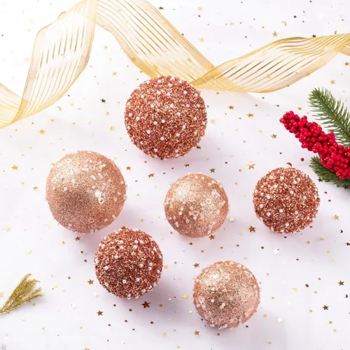 Miniatura 3 de 12 unidades de adornos de bolas de Navidad, adornos de bolas de Navidad en oro rosa, perlas de plástico irrompibles para colgar para fiestas