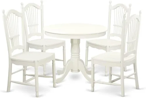 Miniatura 13 de East West Furniture ANDO3-BCH-W Juego de mesa de comedor de 3 piezas contiene una mesa redonda de madera con pedestal y 2 sillas de comedor
