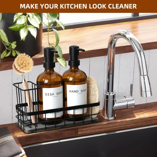 Miniatura 7 de Dispensador de jabón para platos para cocina, dispensadores de jabón de manos y platos ámbar de 16.9 onzas líquidas, juego de dispensador de jabón