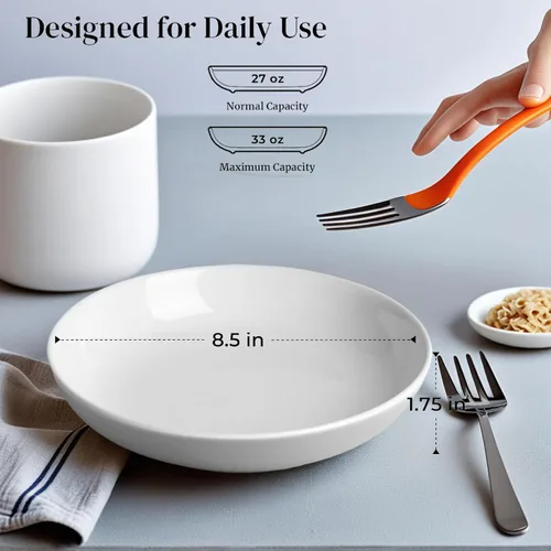 Miniatura 3 de DeeCoo Paquete de 7 cuencos de porcelana para pasta de cerámica, cuencos grandes para servir, anchos y poco profundos, juego de 8.3 pulgadas - 30
