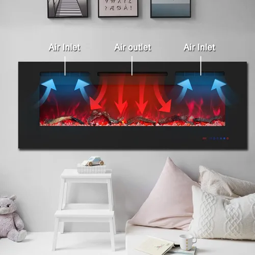 Miniatura 4 de Insertos de chimenea eléctrica de 50 pulgadas, chimenea eléctrica empotrada y de pared, chimenea lineal con termostato, pantalla táctil y control