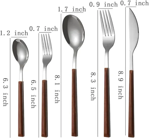 Miniatura 8 de Juego de cubiertos de 20 piezas con mango de madera para cubiertos de acero inoxidable 4,18/10, juego de cocina para comer en casa para vajilla