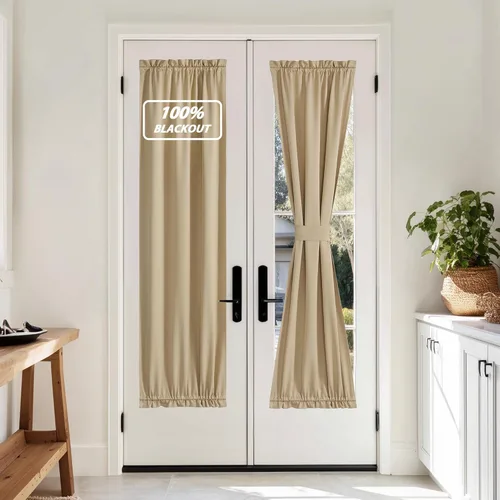 Miniatura 72 de NICETOWN Cortinas opacas unicolor con aislamiento térmico para puerta francesa, granja, oscurecimiento de habitación, puertas y ventanas de Marrón