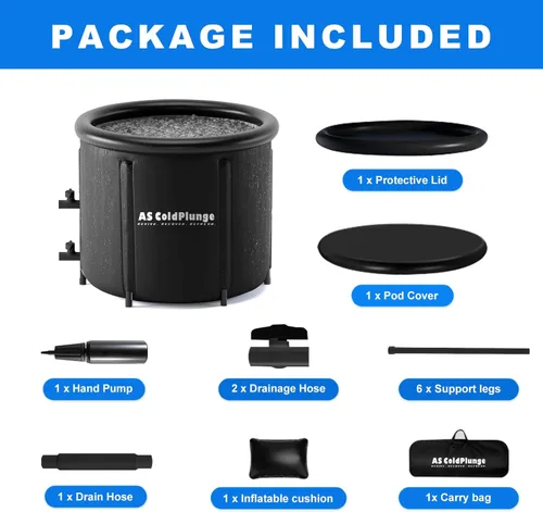 Miniatura 7 de AS ColdPlunge Bañera de hielo XL para inmersión en frío, vaina de hielo portátil con tapa y cubierta, bañera inflable de 100 galones con 2 válvulas