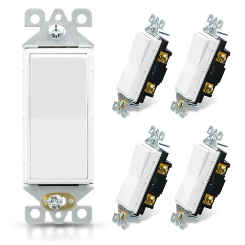 Miniatura 43 de ELEGRP Interruptor de luz decorativo de un solo polo con placa sin tornillos, 15 A 120-277 V, reemplazo del interruptor basculante de paleta