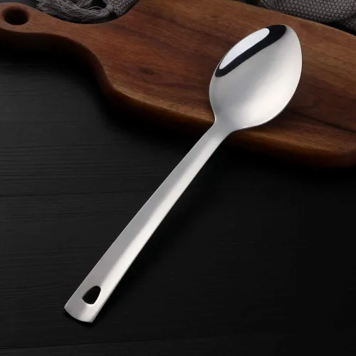 Miniatura 2 de dongbo - Juego de 6 cucharas para servir bufé de acero inoxidable de 13 pulgadas con mango largo para catering, color plateado