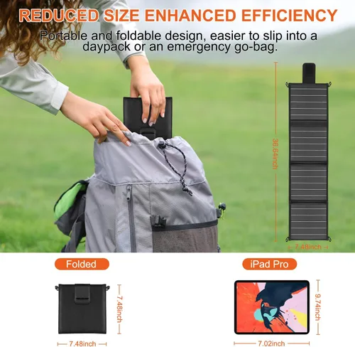 Miniatura 2 de Paneles solares portátiles de 20 W, panel solar plegable con tipo C y USB A para camping, mochilero, viajes, carga rápida, IP65 para iPhone, iPad