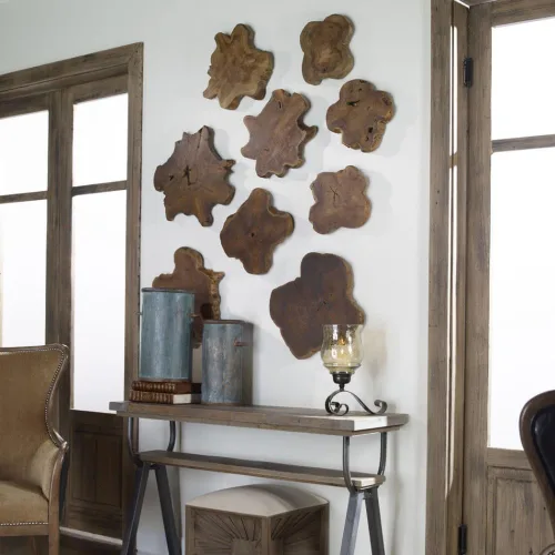 Miniatura 5 de Uttermost Kalani Panels - Juego de arte de pared de madera de teca natural de 3 piezas