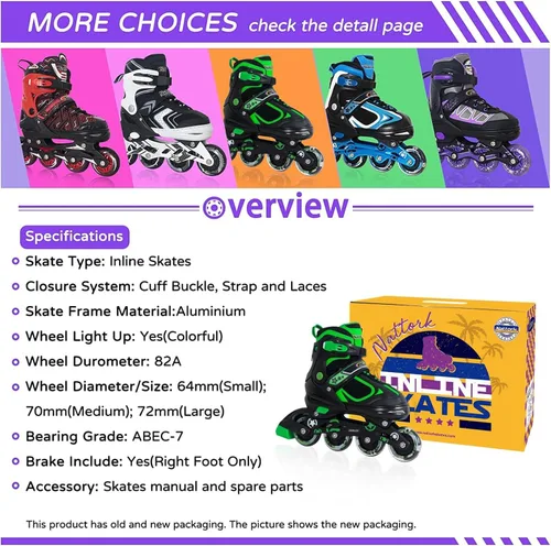 Miniatura 8 de Nattork Blade - Patines para niños con rueda iluminada, para exteriores e interiores, patines negros en línea iluminados para niños pequeños de 5 a