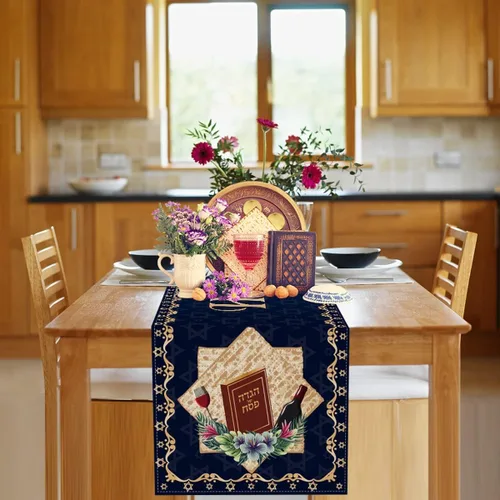 Miniatura 4 de Camino de mesa de feliz Pascua Pesaj Estrella de David Festival Judío Festividad Fiesta Hogar Cocina Comedor Mesa Decoración (13 x 72 pulgadas)