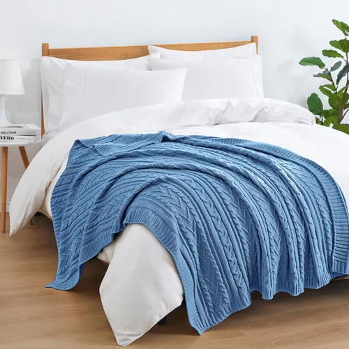 Miniatura 3 de Aormenzy - Manta de punto trenzado azul polvo para sofá, cama, sillón, manta de acrílico tejida, manta suave y acogedora, 50 x 60 pulgadas