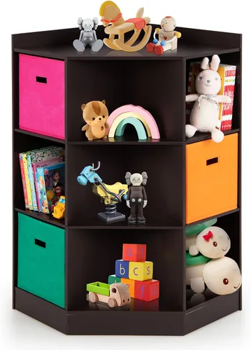 HONEY JOY Organizador de almacenamiento de juguetes para niños, armario de almacenamiento de 9 cubos de juguetes con estante de exhibición y 3