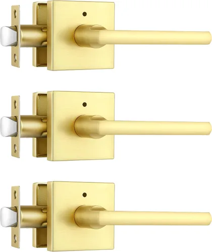Miniatura 10 de Paquete de 1 pomo de puerta dorado, manija dorada para puerta interior con acabado de latón satinado, manijas de puerta de privacidad