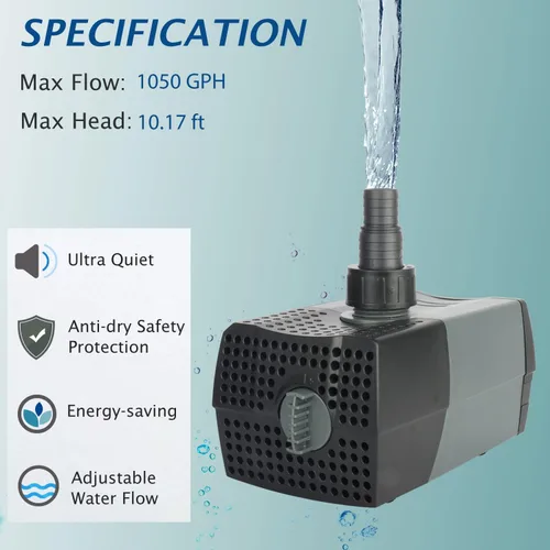 Miniatura 2 de WaterRebirth HSUP4000F Bomba sumergible versátil - Chorros de fuente para estanques, acuarios, jardines acuáticos - Bomba para acuarios y estanques