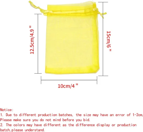 Miniatura 7 de Dealglad 100pcs Drawstring Organza bolsas de joyería caramelo para fiestas, casamientos, regalos Amarillo