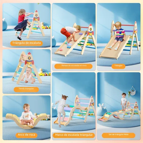 Miniatura 3 de Conjunto de Triángulo Pikler con Cojín, Juguetes de Escalada 9 en 1 para Niños Pequeños de 1 a 3 Años en el Interior, Juguetes Montessori