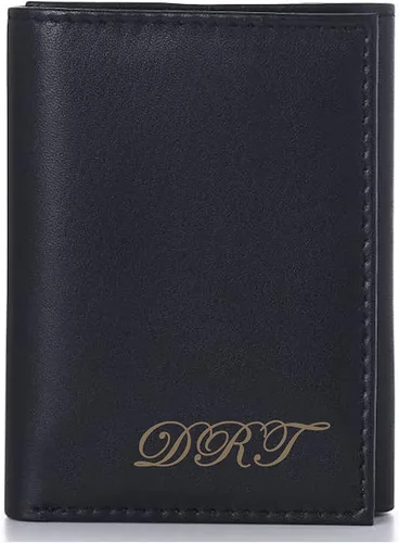 Personalizado Negro Cuero Genuino Trifold Wallet Grabado Gratis - Se envía desde Estados Unidos, Billetera de cuero negro triple para dinero en