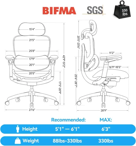 Miniatura 3 de SIHOO Doro C300 Pro V2 - Silla de oficina ergonómica sin reposapiés, soporte adaptativo de cuerpo completo, reposabrazos 8D y malla transpirable