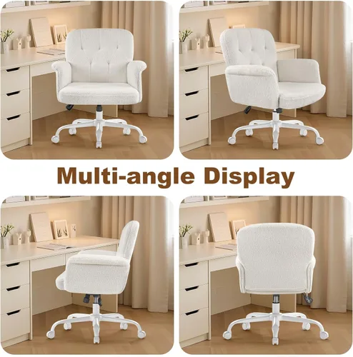 Miniatura 6 de Comfy - Silla de escritorio para oficina en casa, silla de tocador tapizada con ruedas y brazos, moderno asiento giratorio ajustable