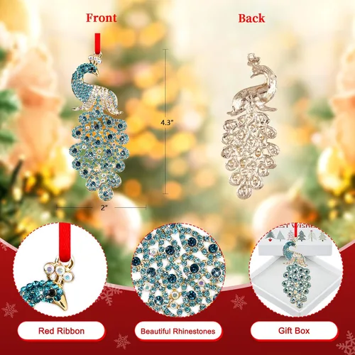 Miniatura 6 de SICOHOME Adornos de Navidad de pavo real, adornos de pavo real verde azulado para colgar en el árbol de Navidad, adornos de Navidad, decoraciones