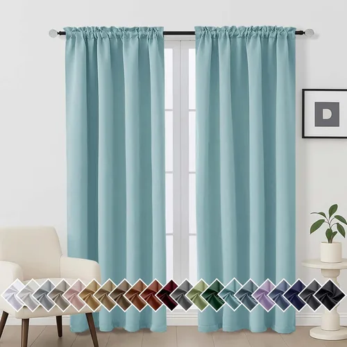 Miniatura 98 de OVZME Cortinas opacas turquesa para tratamiento de ventanas pequeñas, cortinas cortas con bloqueo de luz para ventana de cocina sobre el fregadero