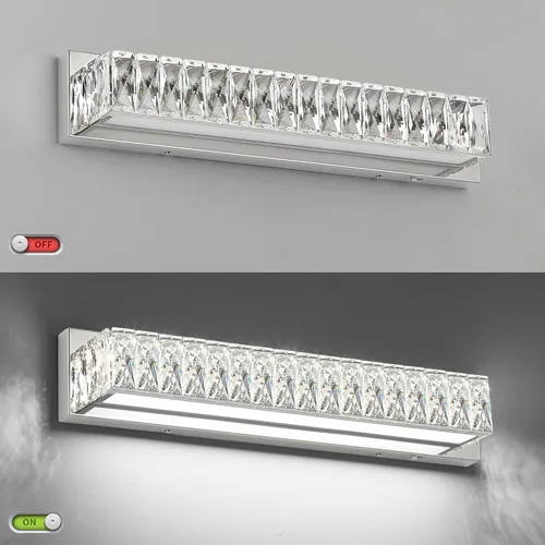 Miniatura 6 de Luces de tocador de cristal para baño, barra de luz LED de 18 W, accesorios de iluminación cromados modernos sobre espejo para baño de 22.8 pulgadas