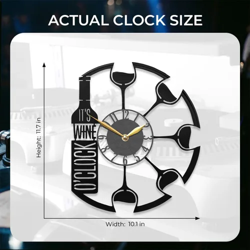 Miniatura 3 de Reloj temático de vino, disco de vinilo de 12 pulgadas, decoración del hogar de cocina de bodega, arte de pared de vino y uvas, negro