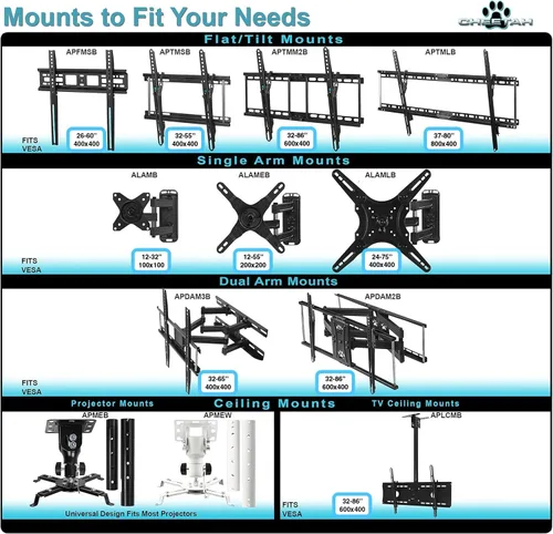 Miniatura 9 de Cheetah - Soporte de pared para TV inclinable para televisores de 32 a 86 pulgadas, hasta 74.8 kg, VESA máximo de 600 x 400 mm, con cable HDMI