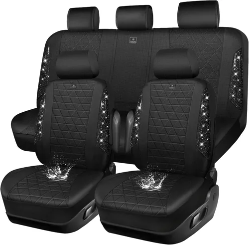 Miniatura 35 de CAR PASS Fundas de asiento de automóvil de cuero con diamantes brillantes, juego de asientos interiores de asientos completos, impermeable, Plateado