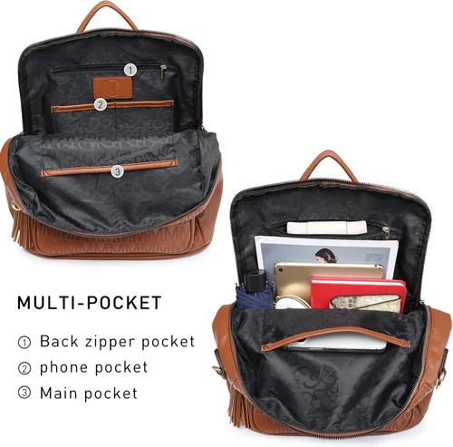 Miniatura 22 de MKP COLLECTION Mochila de moda para mujer, bolsa convertible grande para mujer, mochila de viaje, bolsa de hombro, juego de 2 piezas con borla, Beige