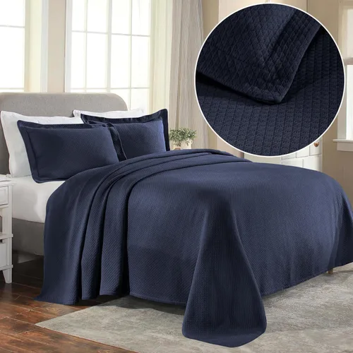 Miniatura 2 de Cubrecama doble Superior Diamond Solitaire de algodón de primera calidad Jacquard Matelassé con fundas de almohada a tono, color aguamarina, Azul