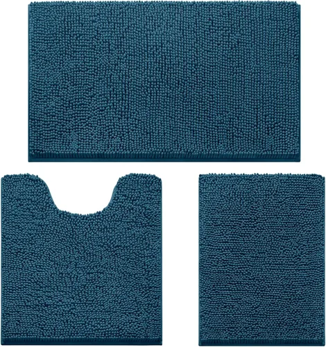 Miniatura 8 de HOMEIDEAS Juego de 3 alfombras de baño, ultra suaves, antideslizantes, absorbentes, de chenilla, juego de alfombrillas de baño para inodoro (beige)