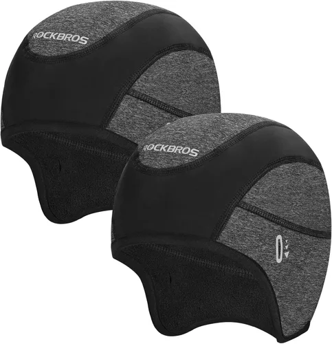 Miniatura 14 de ROCKBROS Gorras de ciclismo de invierno para hombres y mujeres, sombrero de ciclismo a prueba de viento con visera solar debajo del casco forro negro