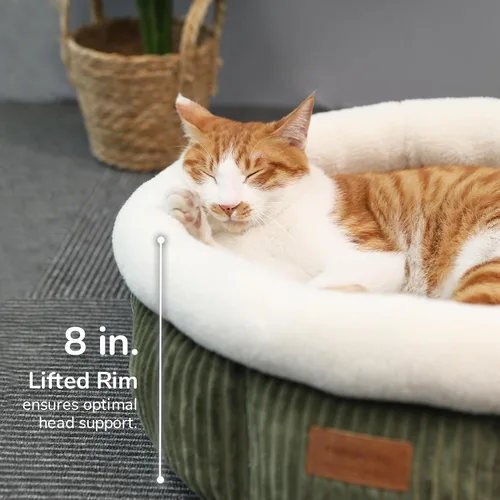 Miniatura 4 de FUKUMARU Cama para gatos, camas redondas de pana para gatos de interior, cama lavable y esponjosa para mascotas para gatos y cachorros, camas suaves